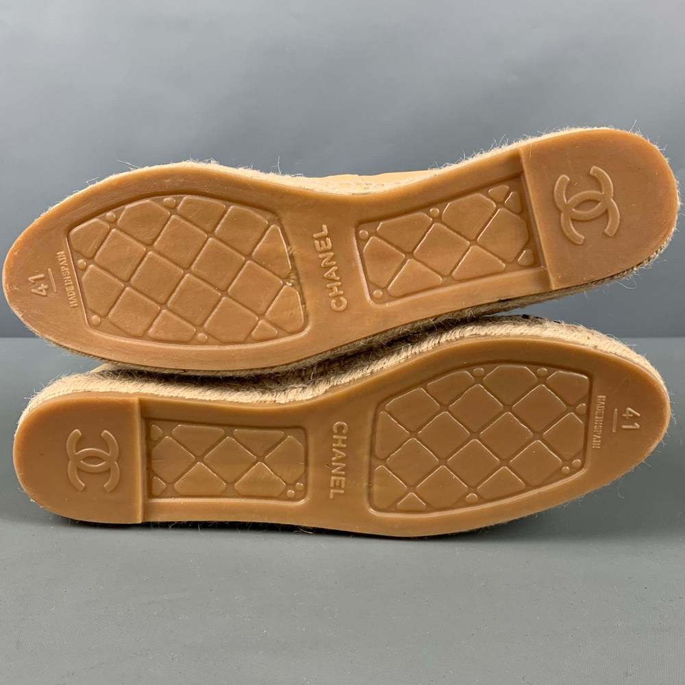 CHANEL Beige Black Leather Lamb Skin Espadrille Flats - Picture 6 of 9